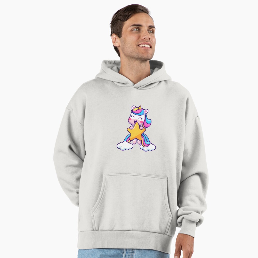 Unicorn Holding a Star Premium Oversized Hoodie - unicorn fantasy design by HackerLooks