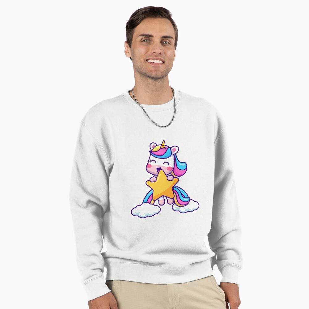 Unicorn Holding a Star Pullover Sweatshirt - unicorn fantasy design by HackerLooks