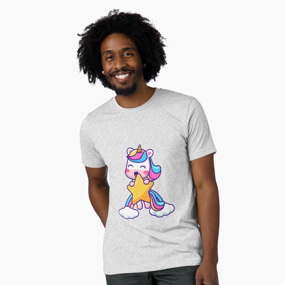 Unicorn Holding a Star Tri-blend T-Shirt - unicorn fantasy design by HackerLooks