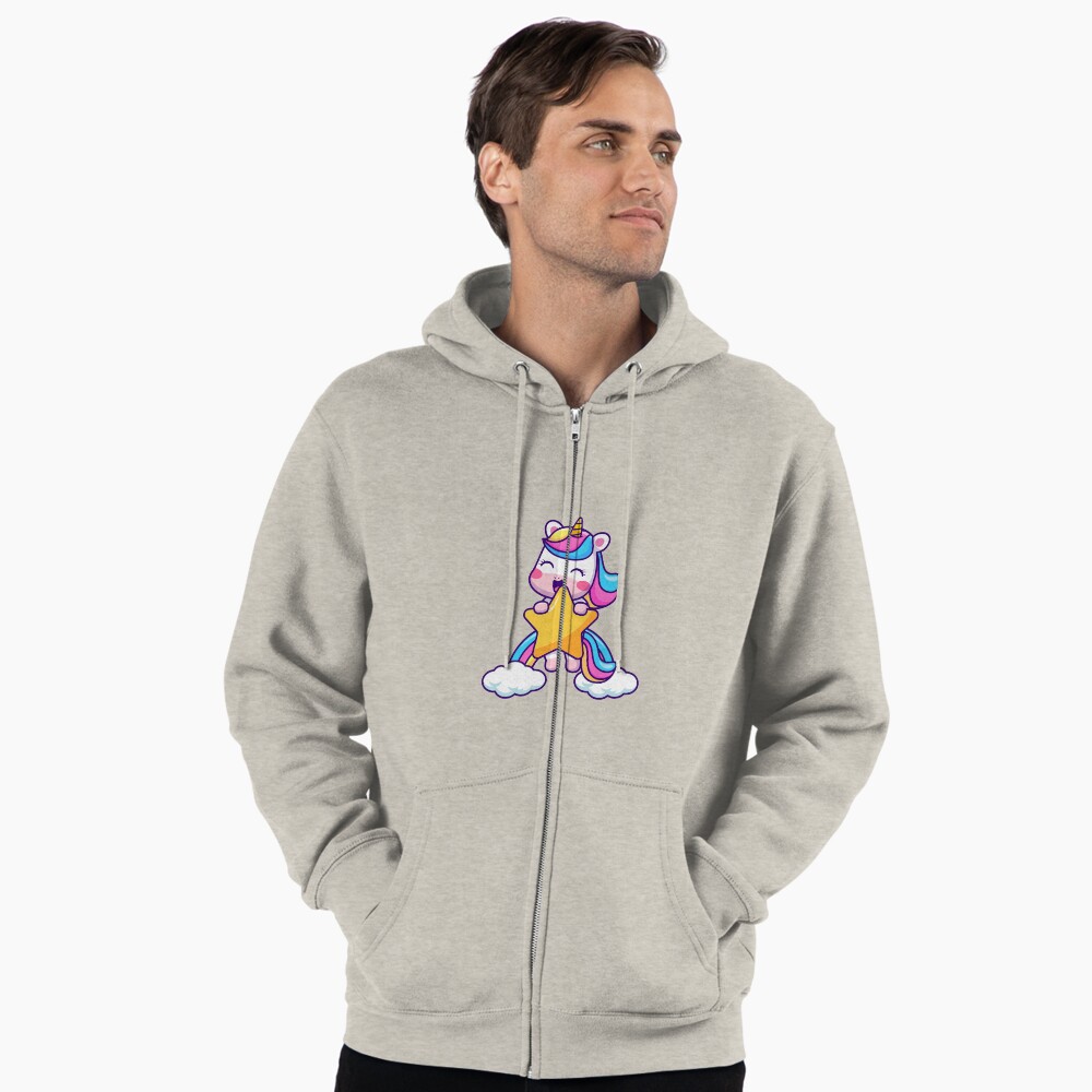 Unicorn Holding a Star Zipped Hoodie - unicorn fantasy design by HackerLooks