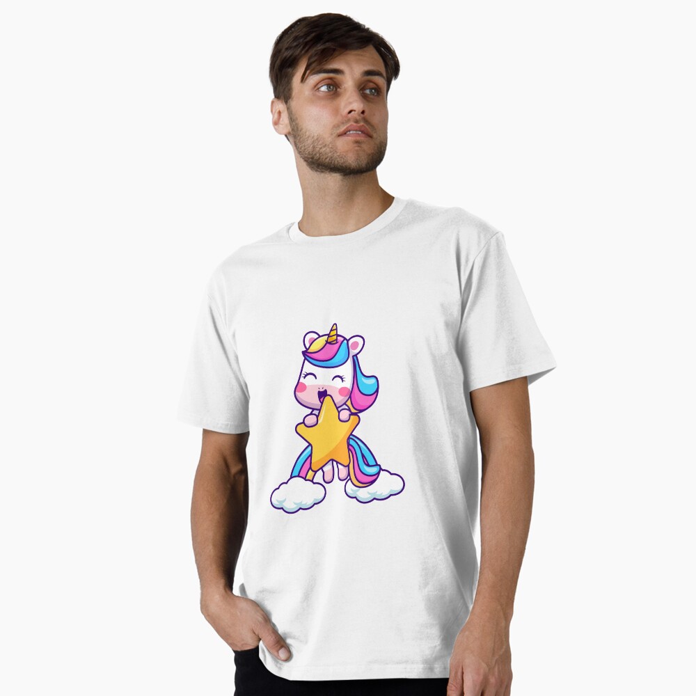Unicorn Holding a Star Premium T-Shirt - unicorn fantasy design by HackerLooks