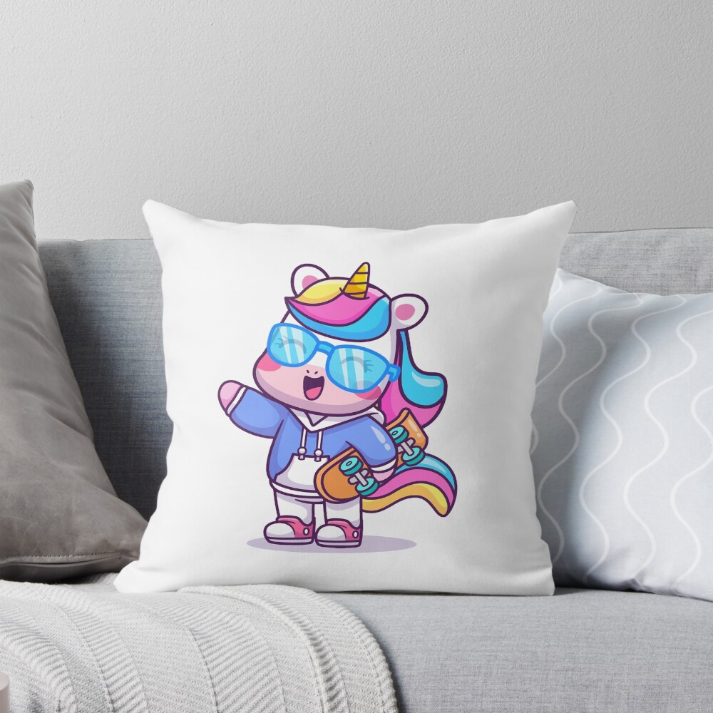 Cool Unicorn Throw Pillow - unicorn fantasy design by HackerLooks