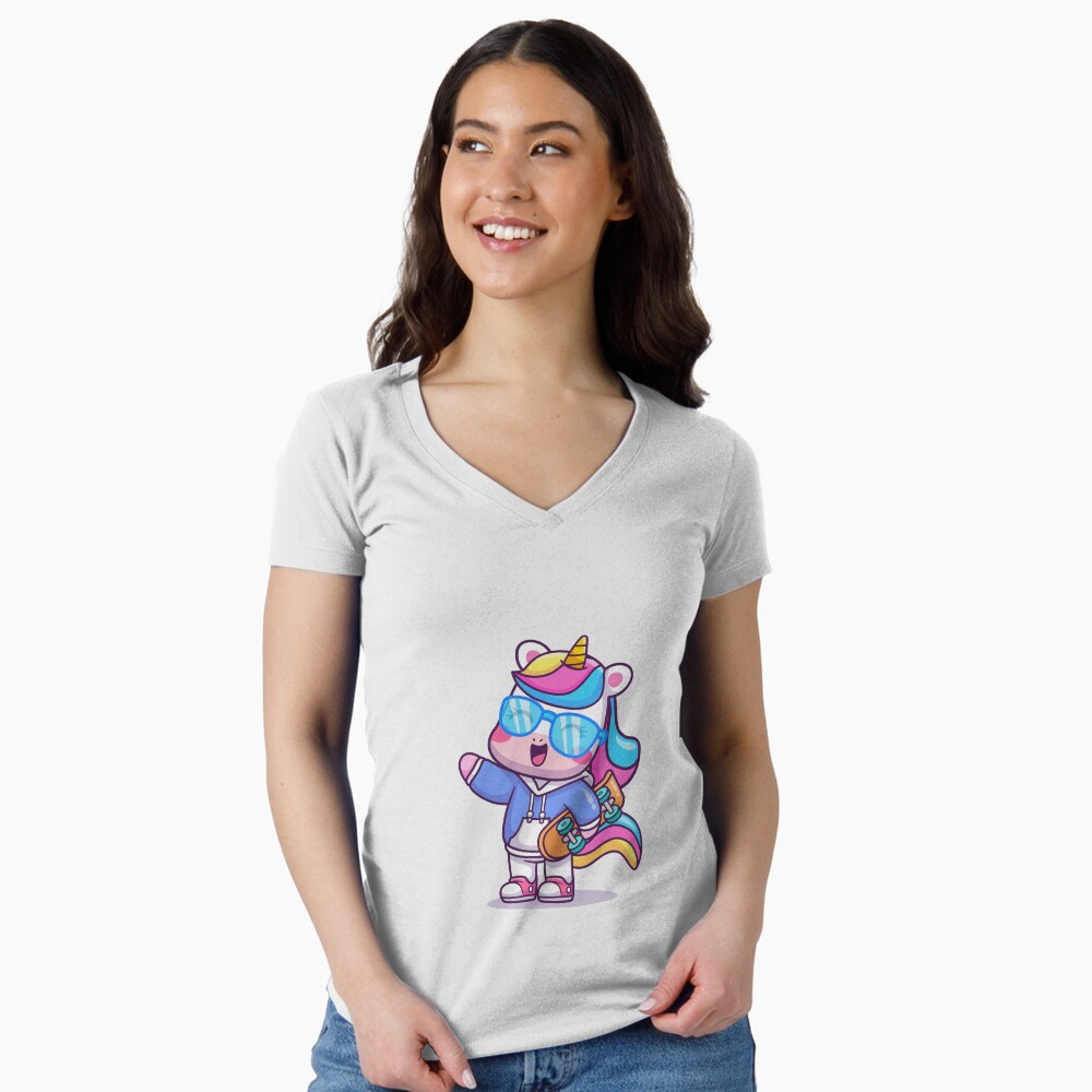 Cool Unicorn Fitted V-Neck T-Shirt - unicorn fantasy design by HackerLooks