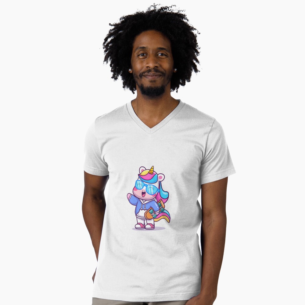 Cool Unicorn V-Neck T-Shirt - unicorn fantasy design by HackerLooks