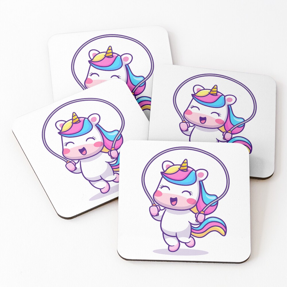 Unicorn Having Fun Coasters (Set of 4) - unicorn fantasy design by HackerLooks