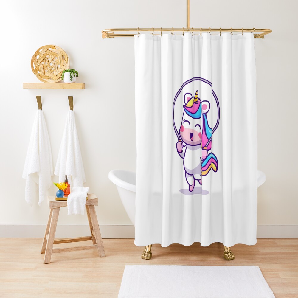 Unicorn Having Fun Shower Curtain - unicorn fantasy design by HackerLooks