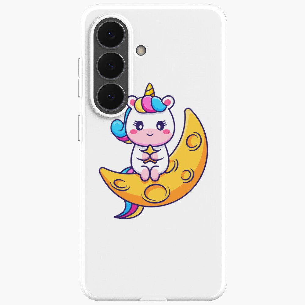 Chillin' on the Crescent Moon Samsung Galaxy Soft Case - unicorn fantasy design by HackerLooks