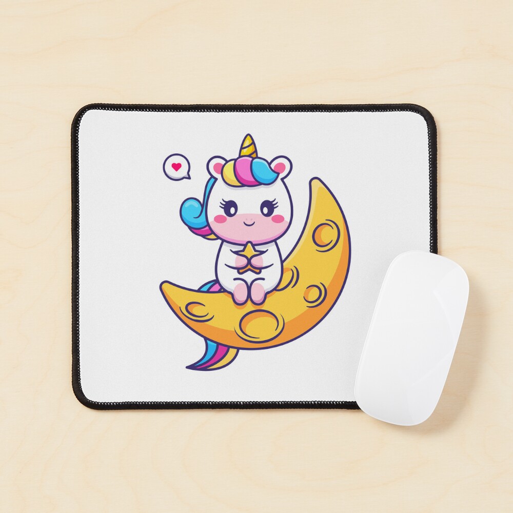 Chillin' on the Crescent Moon Mouse Pad - unicorn fantasy design by HackerLooks