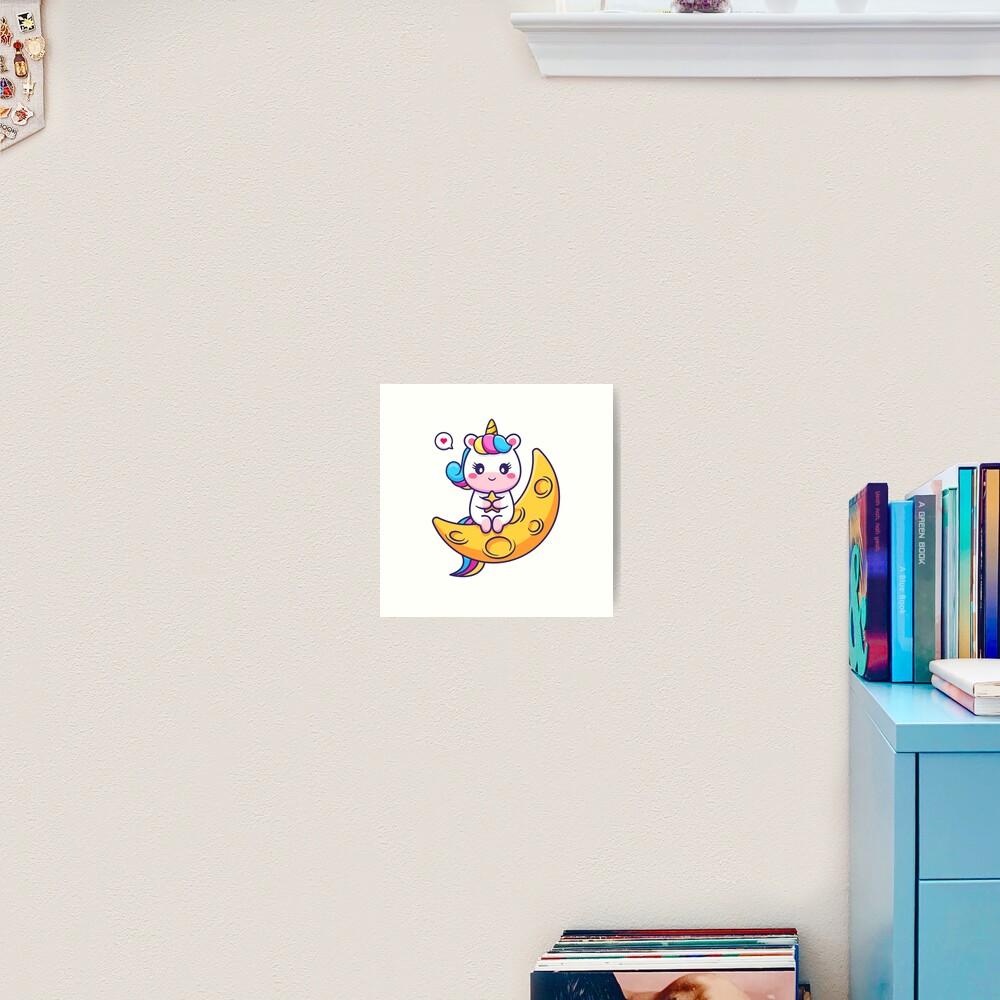 Chillin' on the Crescent Moon Art Print - unicorn fantasy design by HackerLooks