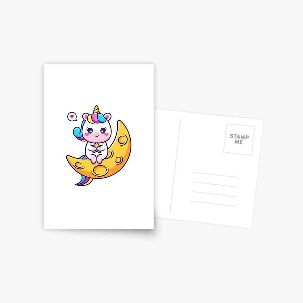 Chillin' on the Crescent Moon Postcard - unicorn fantasy design by HackerLooks