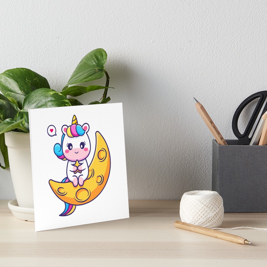 Chillin' on the Crescent Moon Art Board Print - unicorn fantasy design by HackerLooks