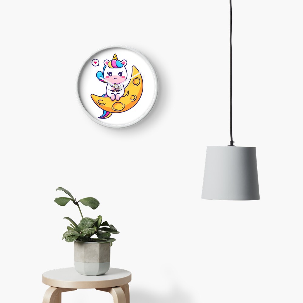 Chillin' on the Crescent Moon Clock - unicorn fantasy design by HackerLooks