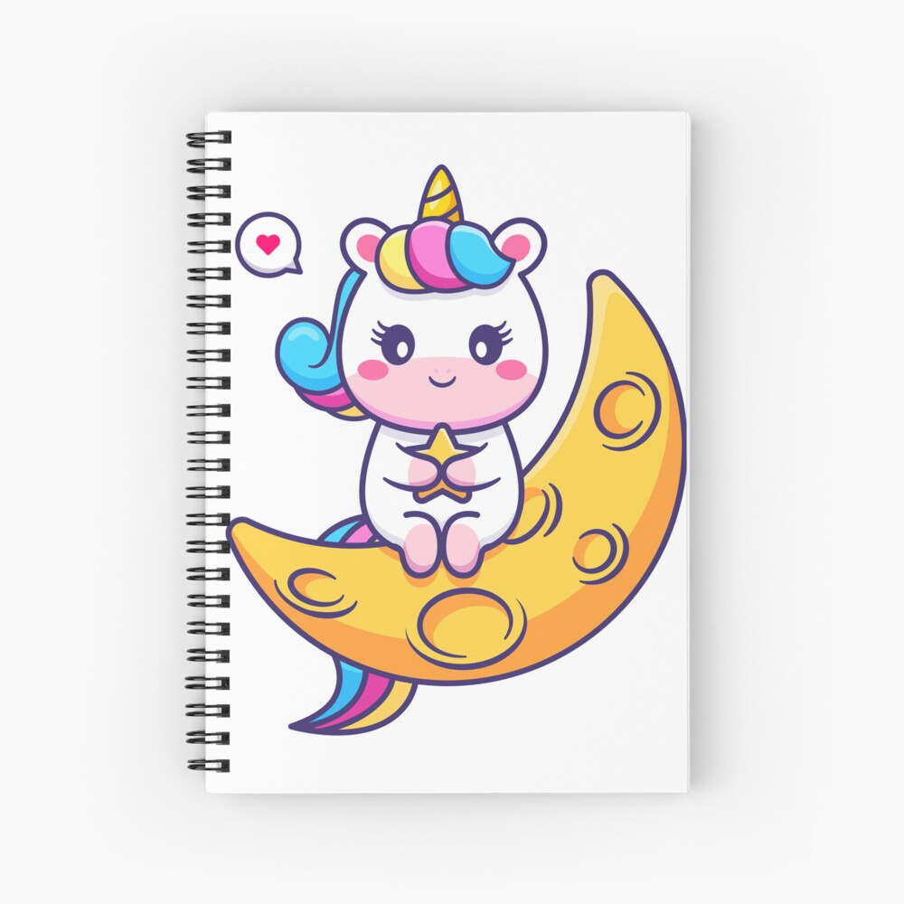 Chillin' on the Crescent Moon Spiral Notebook - unicorn fantasy design by HackerLooks