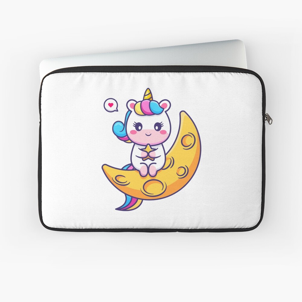 Chillin' on the Crescent Moon Laptop Sleeve - unicorn fantasy design by HackerLooks