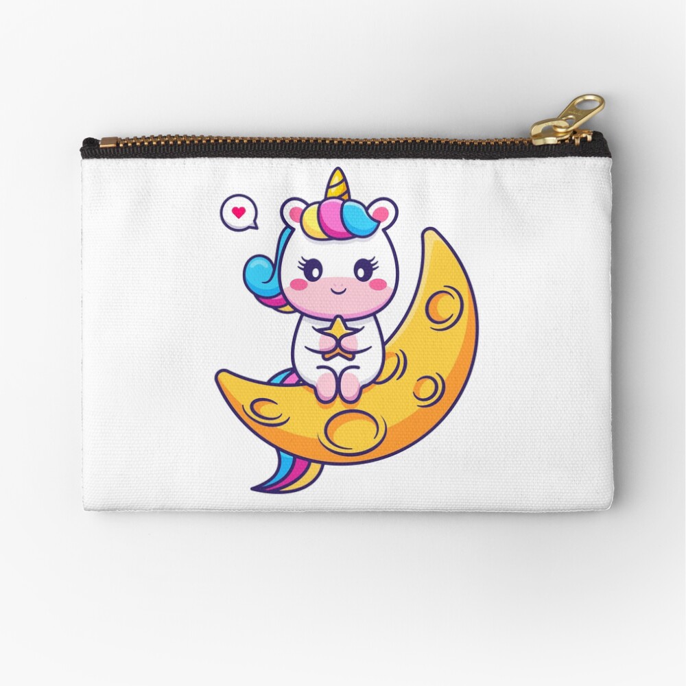Chillin' on the Crescent Moon Zipper Pouch - unicorn fantasy design by HackerLooks