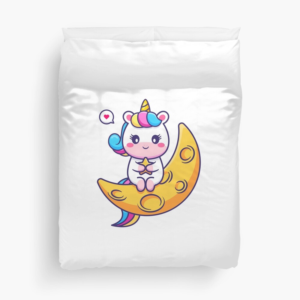 Chillin' on the Crescent Moon Duvet Cover - unicorn fantasy design by HackerLooks