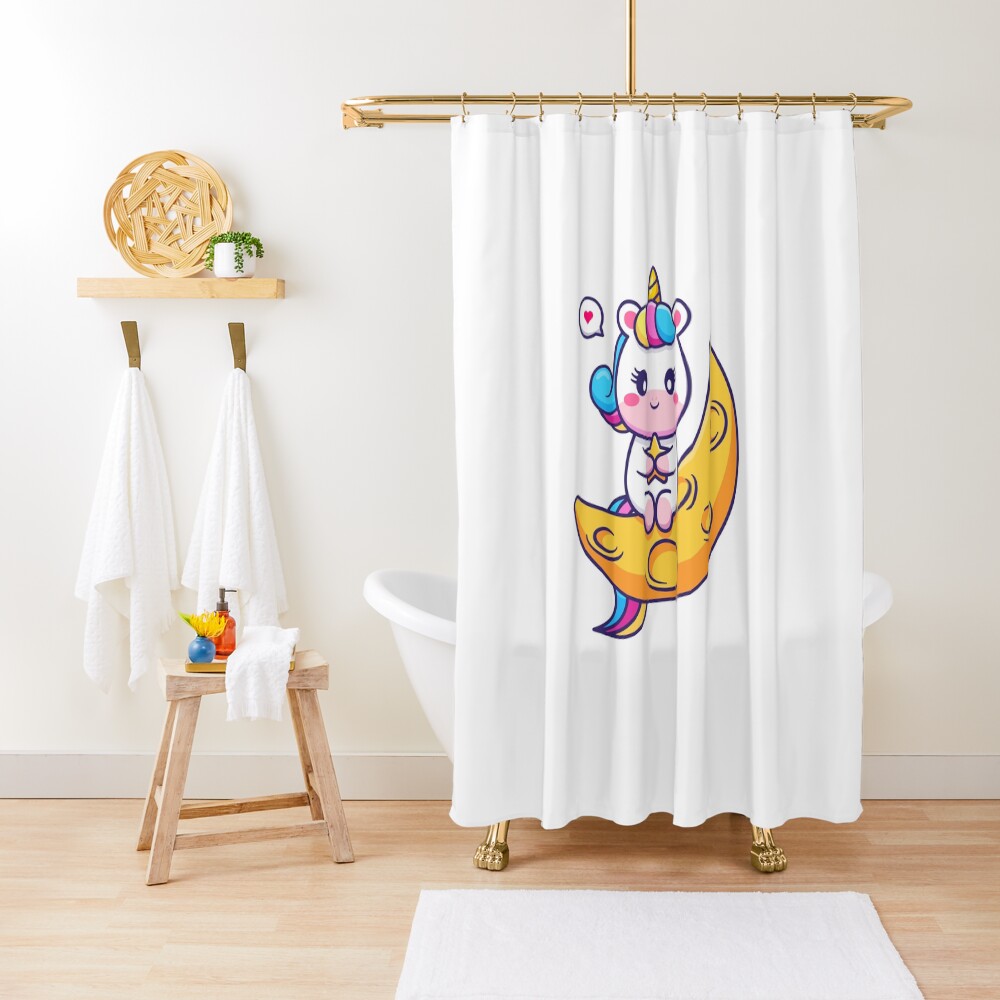 Chillin' on the Crescent Moon Shower Curtain - unicorn fantasy design by HackerLooks