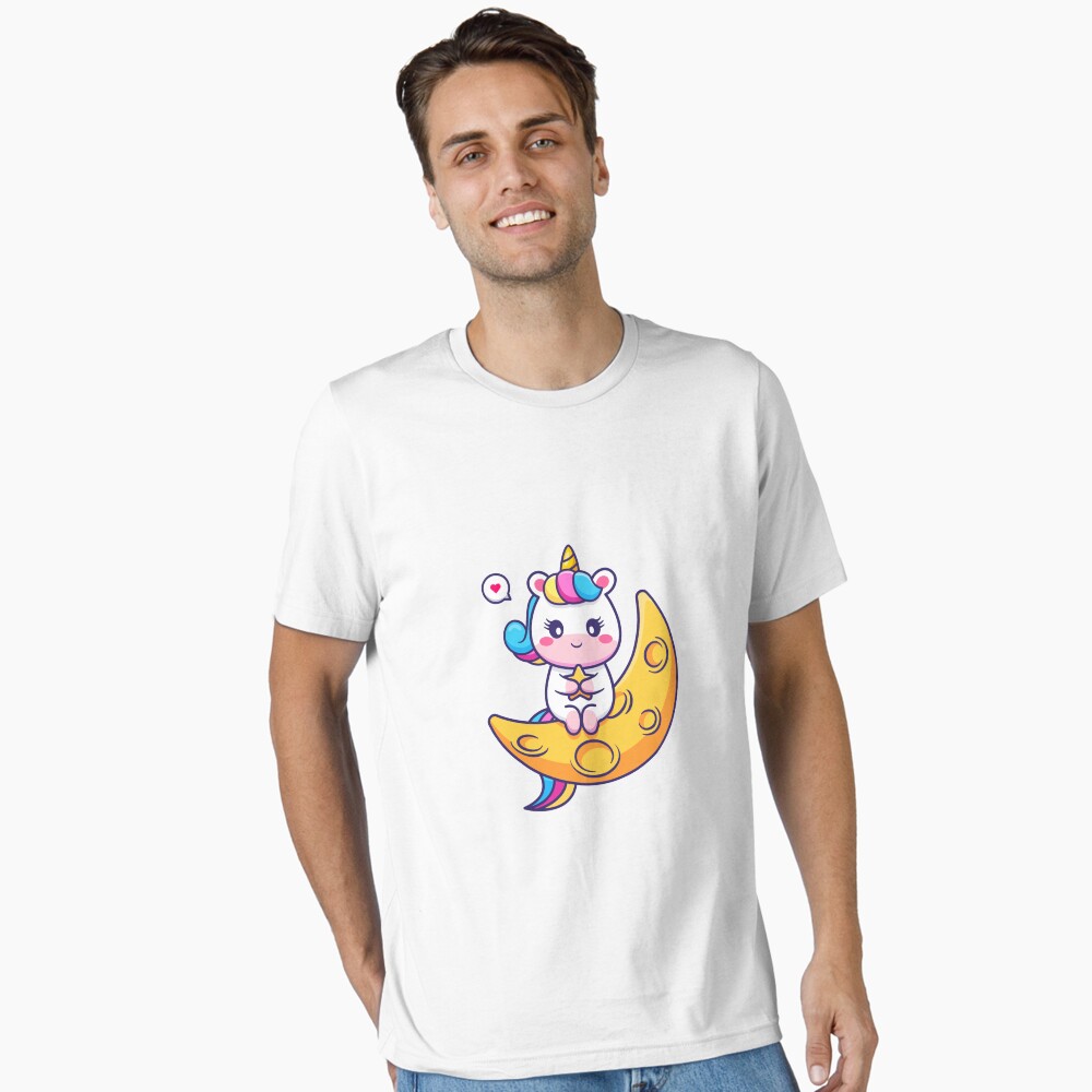 Chillin' on the Crescent Moon Essential T-Shirt - unicorn fantasy design by HackerLooks