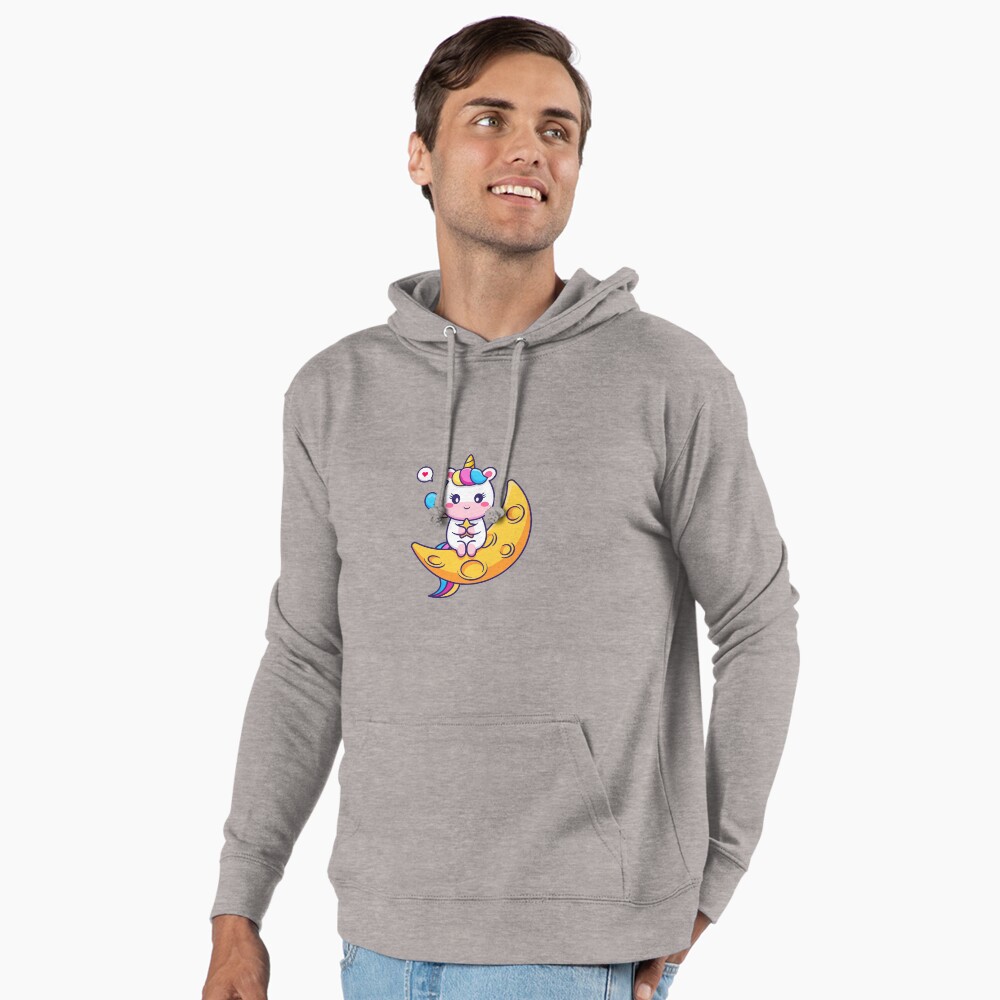 Chillin' on the Crescent Moon Lightweight Hoodie - unicorn fantasy design by HackerLooks