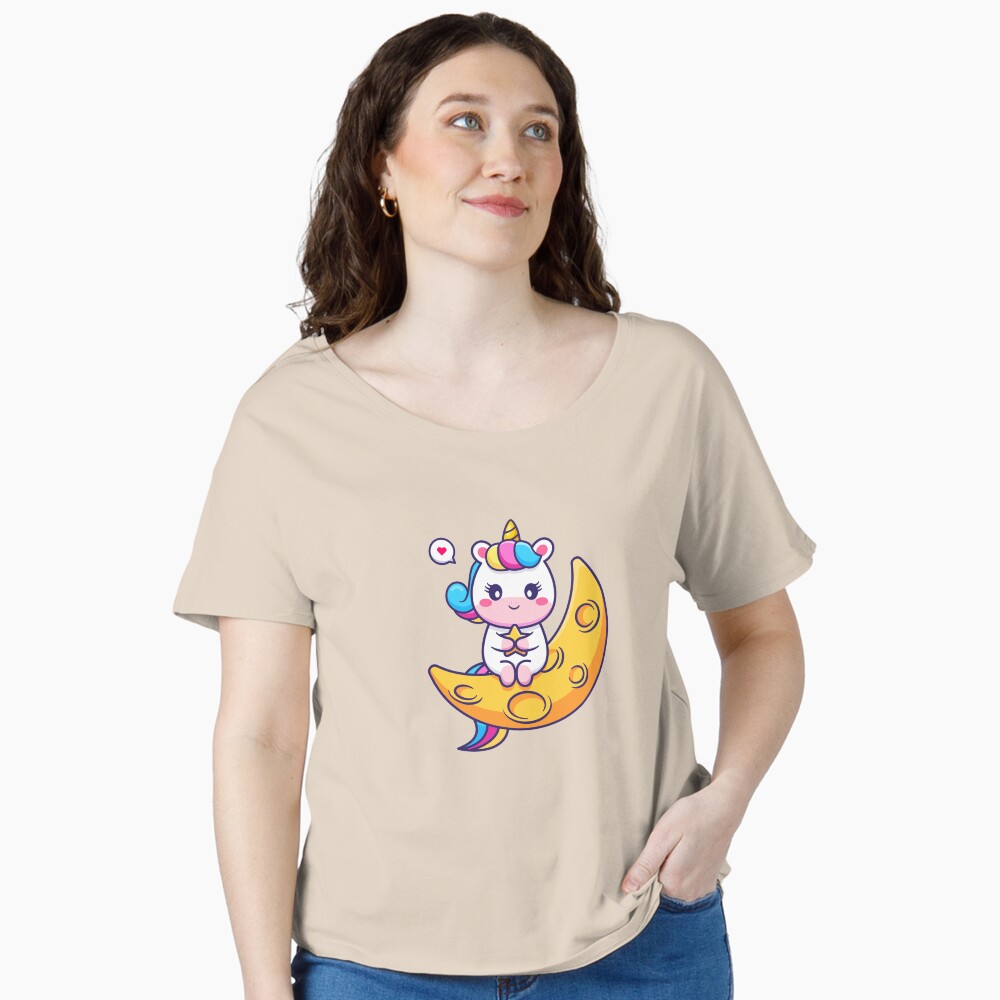 Chillin' on the Crescent Moon Relaxed Fit T-Shirt - unicorn fantasy design by HackerLooks