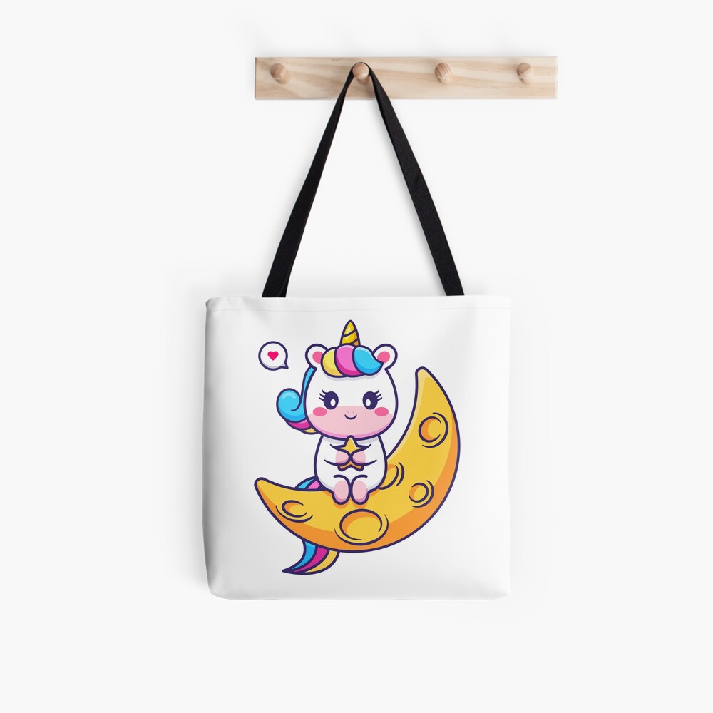 Chillin' on the Crescent Moon All Over Print Tote Bag - unicorn fantasy design by HackerLooks