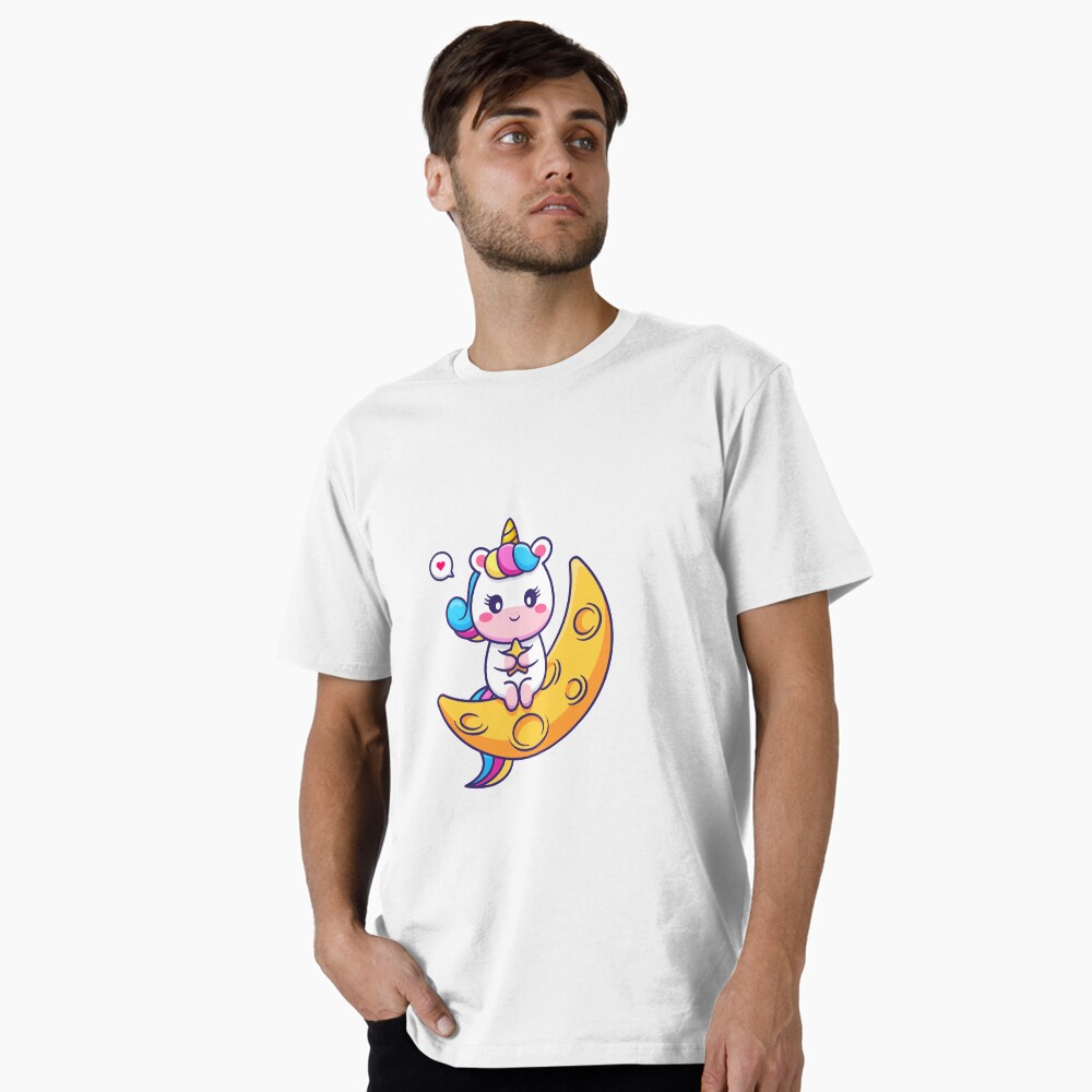Chillin' on the Crescent Moon Premium T-Shirt - unicorn fantasy design by HackerLooks