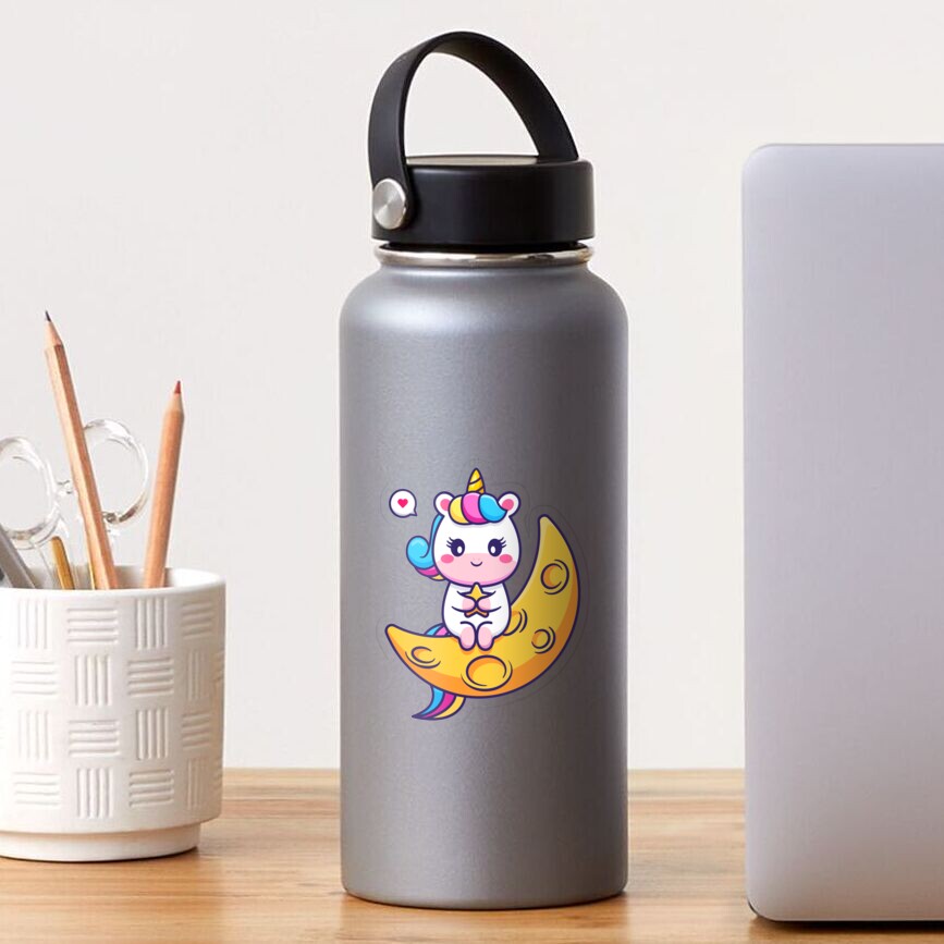 Chillin' on the Crescent Moon Transparent Sticker - unicorn fantasy design by HackerLooks