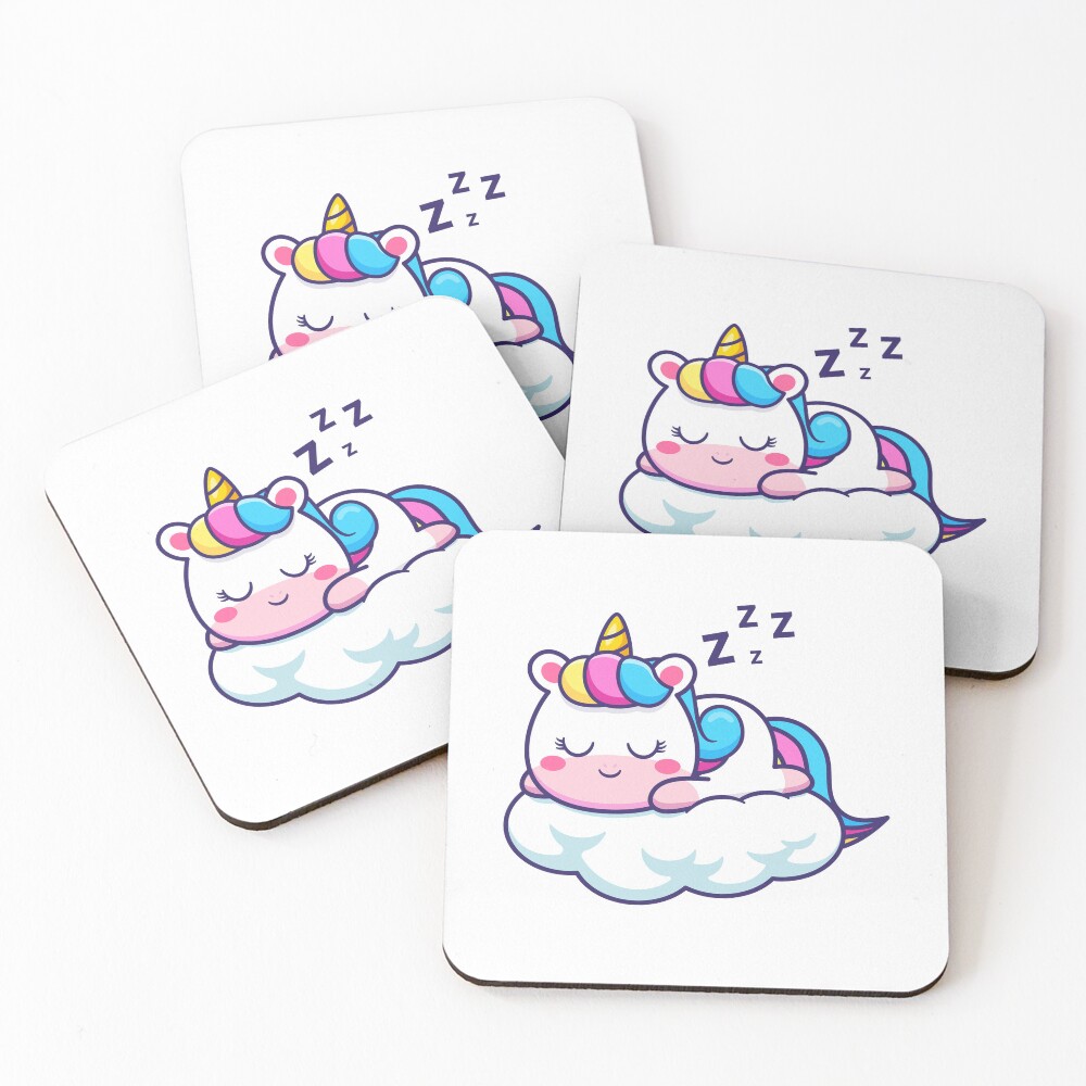 Unicorn Sleeping on a Cloud Coasters (Set of 4) - unicorn fantasy design by HackerLooks
