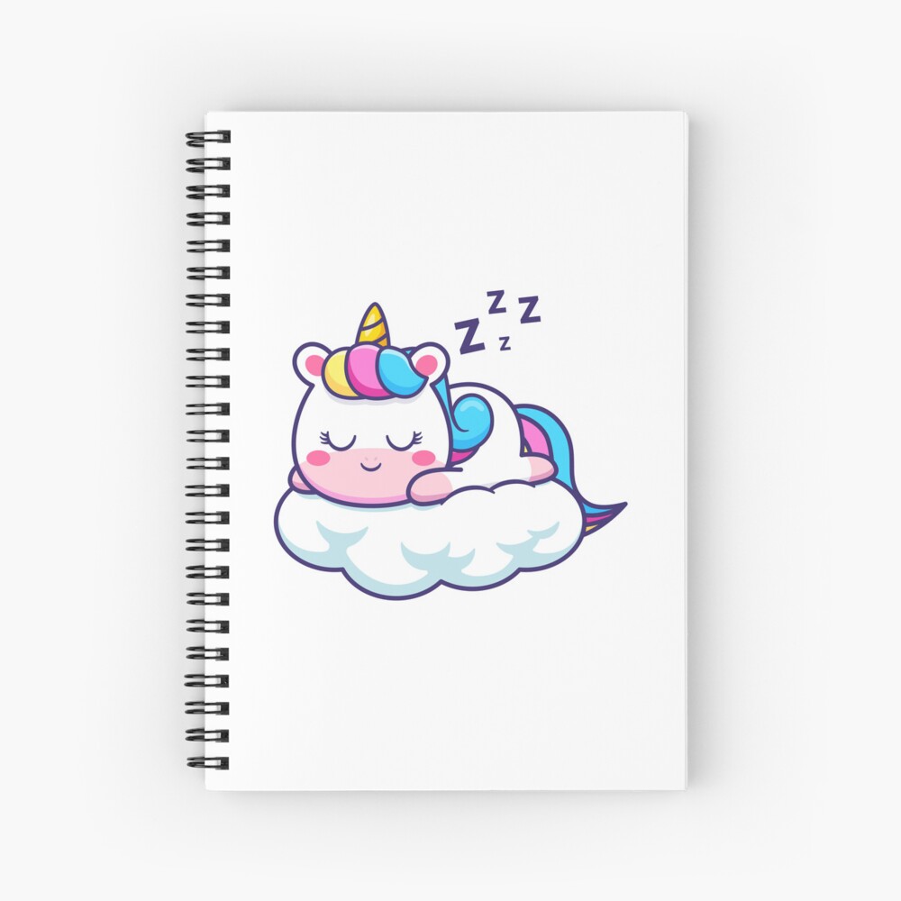 Unicorn Sleeping on a Cloud Spiral Notebook - unicorn fantasy design by HackerLooks