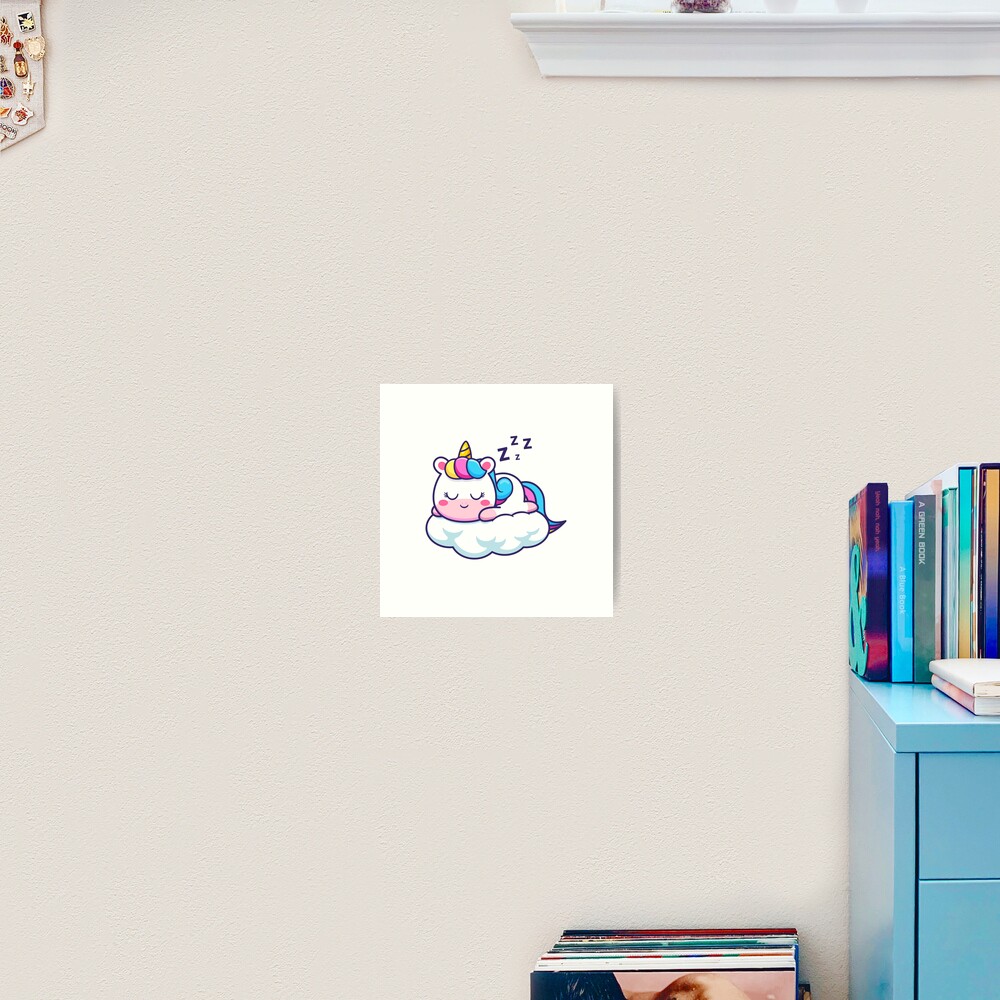 Unicorn Sleeping on a Cloud Art Print - unicorn fantasy design by HackerLooks