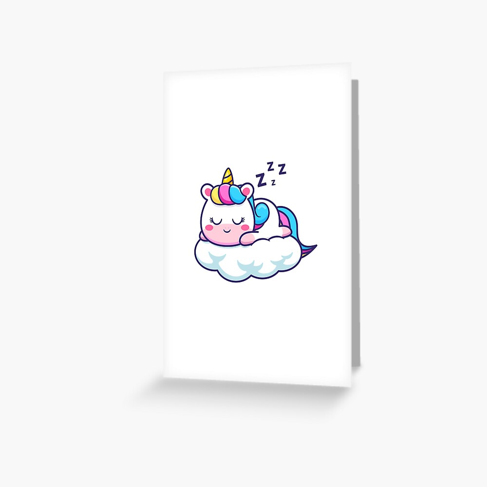 Unicorn Sleeping on a Cloud Greeting Card - unicorn fantasy design by HackerLooks