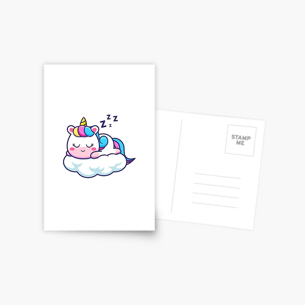 Unicorn Sleeping on a Cloud Postcard - unicorn fantasy design by HackerLooks