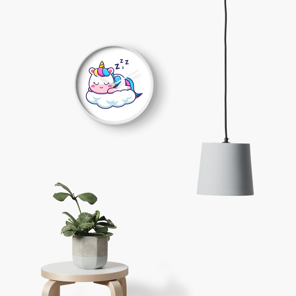 Unicorn Sleeping on a Cloud Clock - unicorn fantasy design by HackerLooks