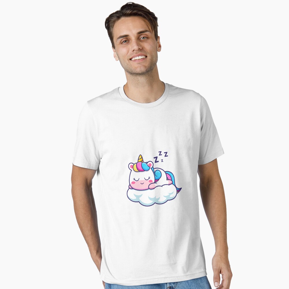 Unicorn Sleeping on a Cloud Essential T-Shirt - unicorn fantasy design by HackerLooks