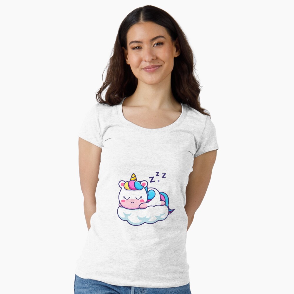 Unicorn Sleeping on a Cloud Fitted Scoop T-Shirt - unicorn fantasy design by HackerLooks