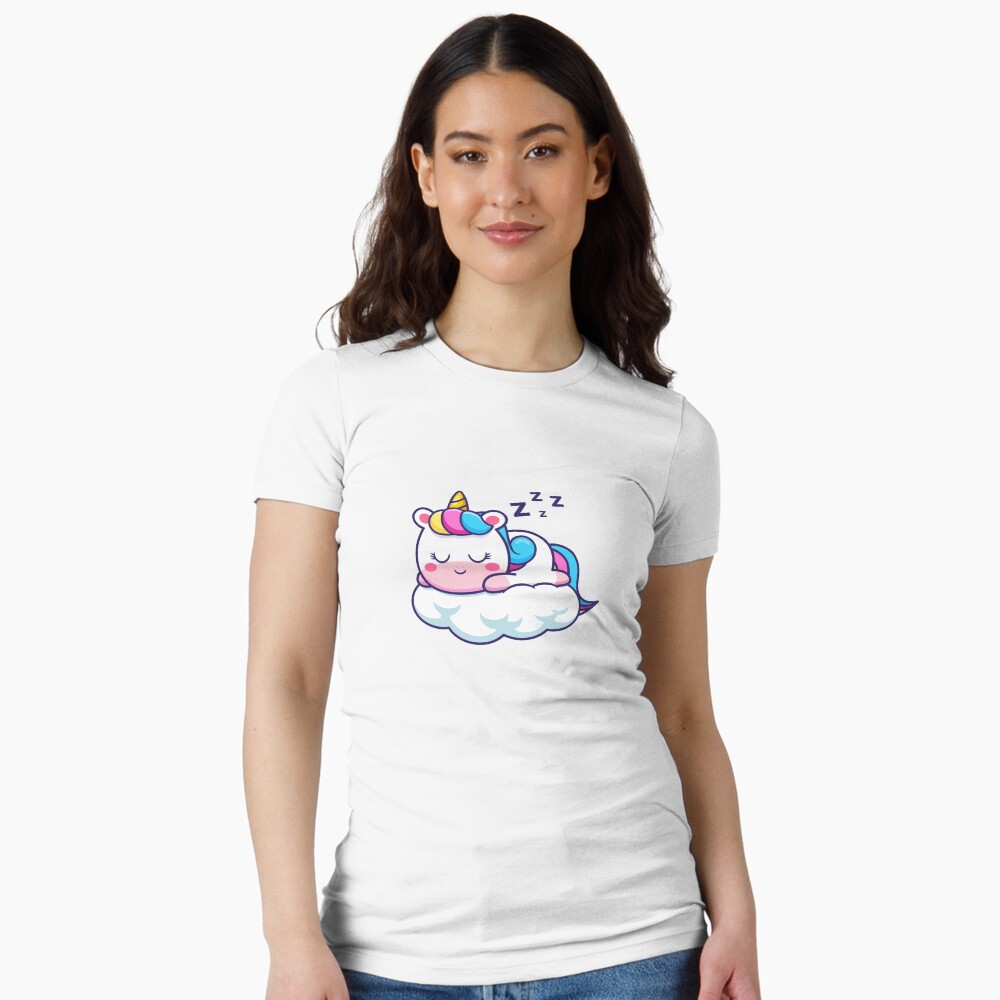Unicorn Sleeping on a Cloud Fitted T-Shirt - unicorn fantasy design by HackerLooks