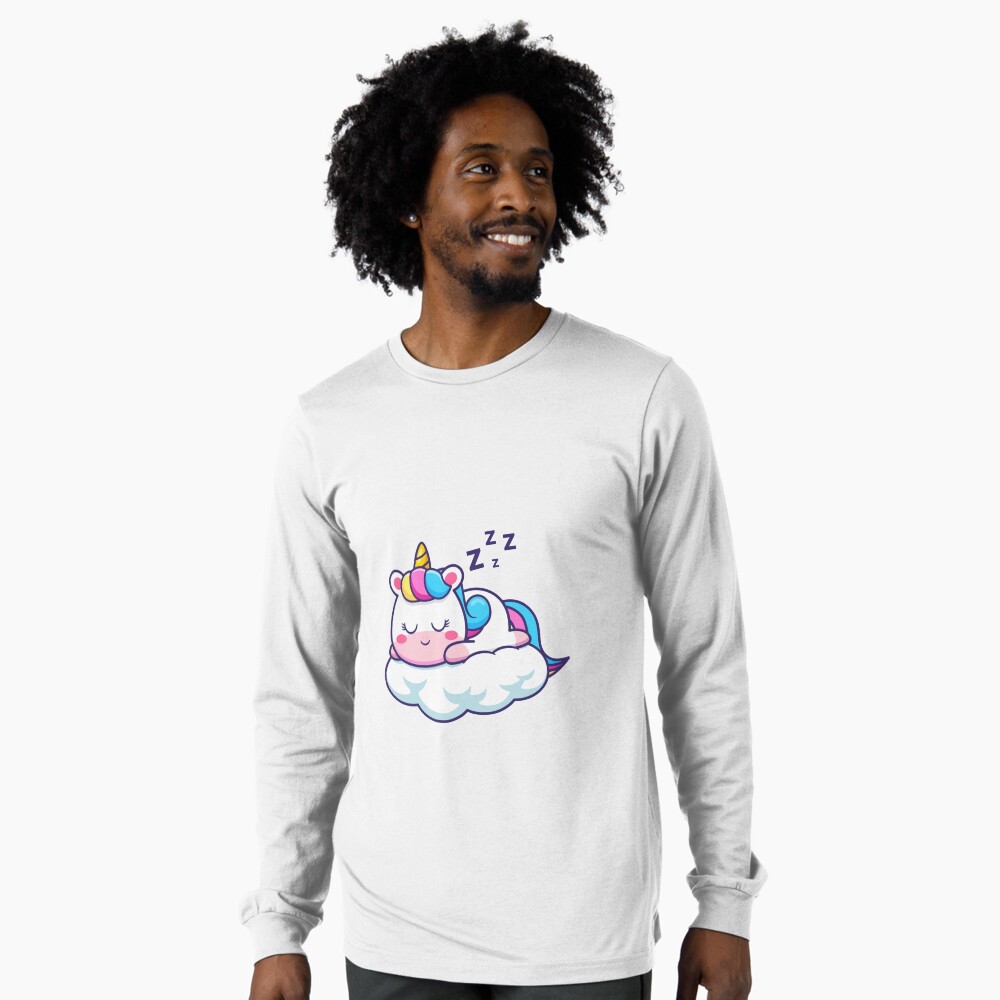 Unicorn Sleeping on a Cloud Long Sleeve T-Shirt - unicorn fantasy design by HackerLooks
