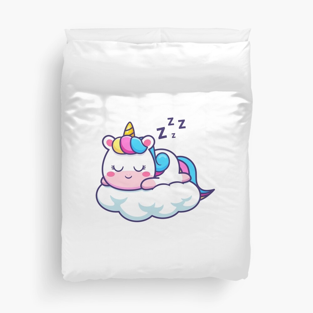 Unicorn Sleeping on a Cloud Duvet Cover - unicorn fantasy design by HackerLooks