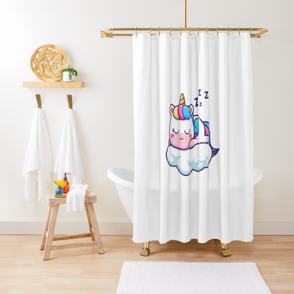 Unicorn Sleeping on a Cloud Shower Curtain - unicorn fantasy design by HackerLooks