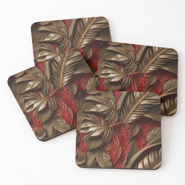 Item preview, Leaves in red and gray-green - 3D relief pattern #28 designed and sold by GoldenEraArt.