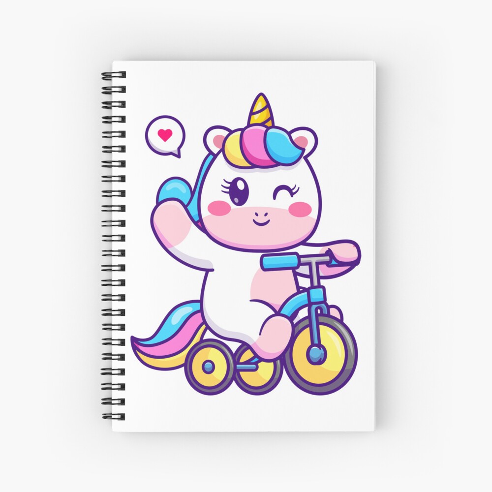 Unicorn on a Bike Spiral Notebook - unicorn fantasy design by HackerLooks