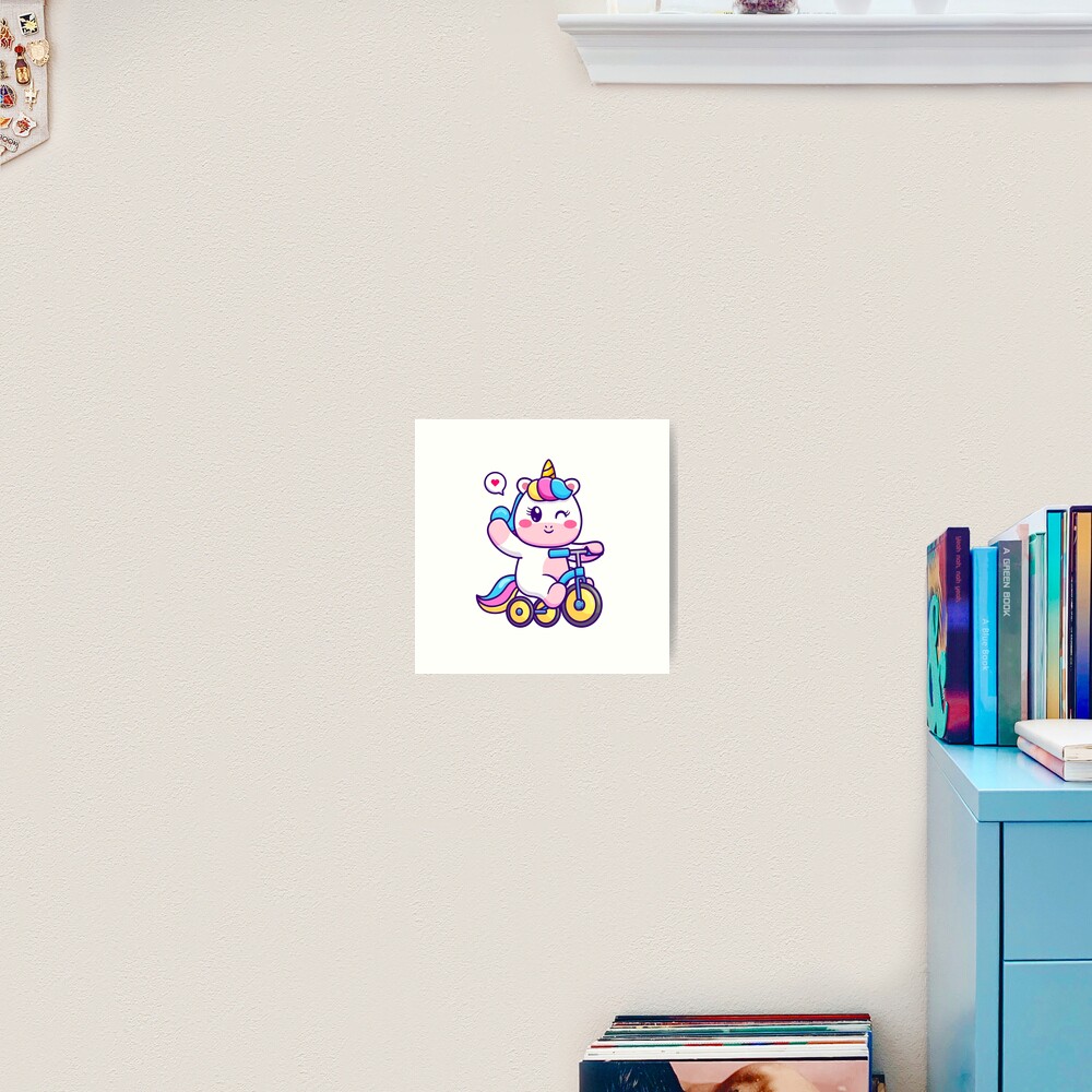 Unicorn on a Bike Art Print - unicorn fantasy design by HackerLooks