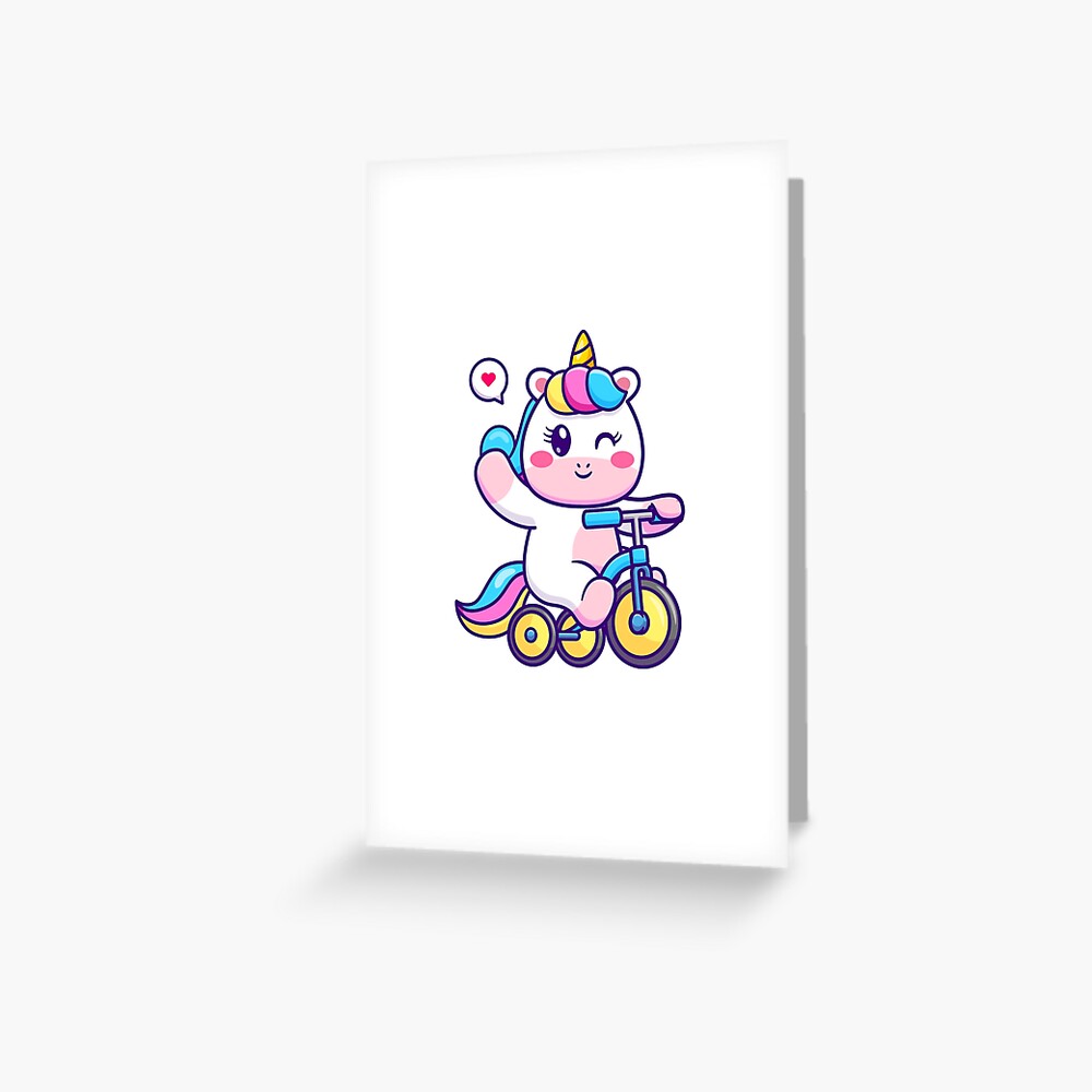 Unicorn on a Bike Greeting Card - unicorn fantasy design by HackerLooks