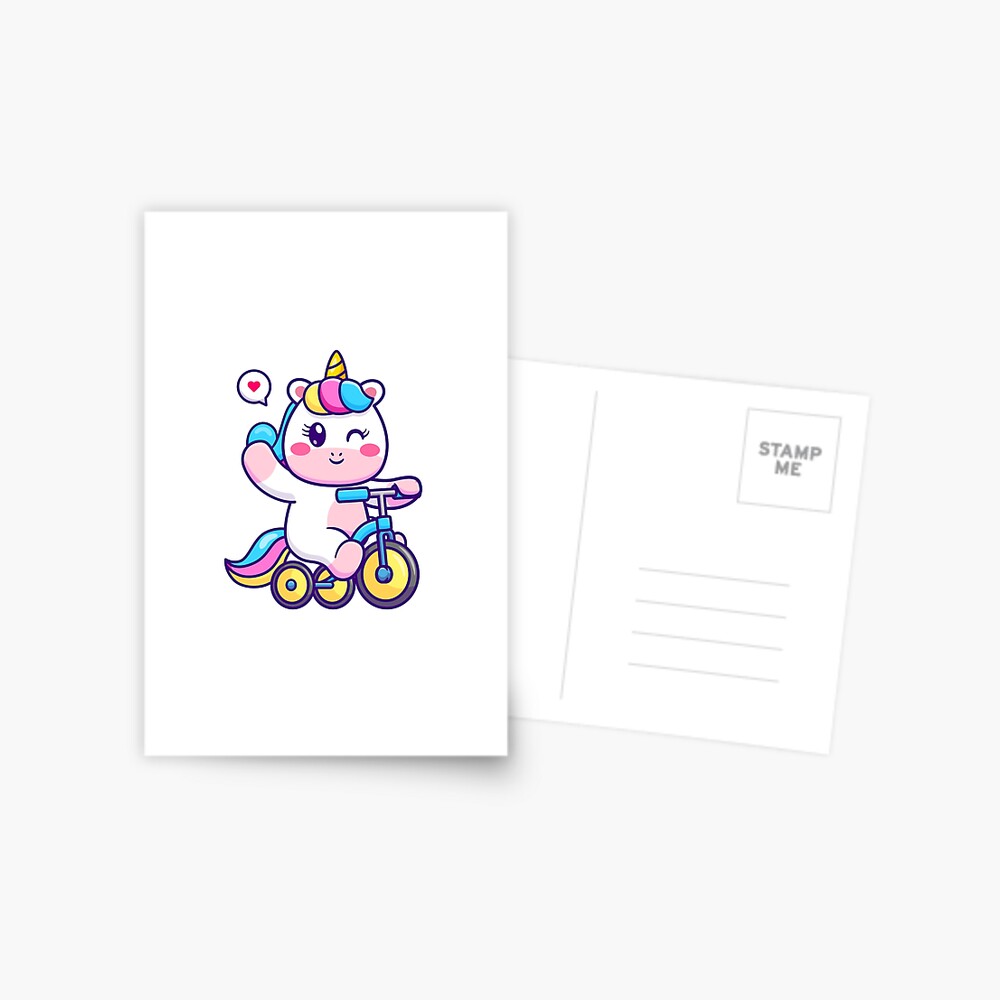 Unicorn on a Bike Postcard - unicorn fantasy design by HackerLooks