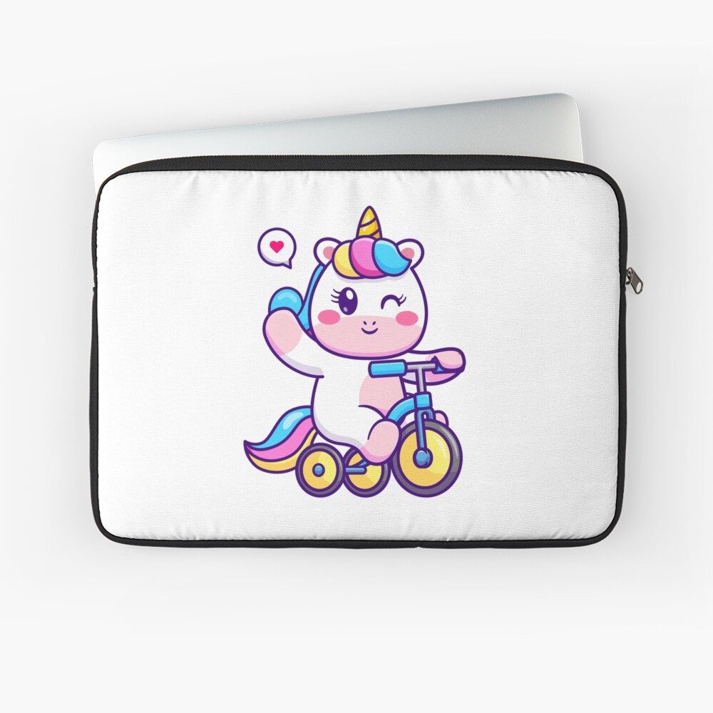 Unicorn on a Bike Laptop Sleeve - unicorn fantasy design by HackerLooks