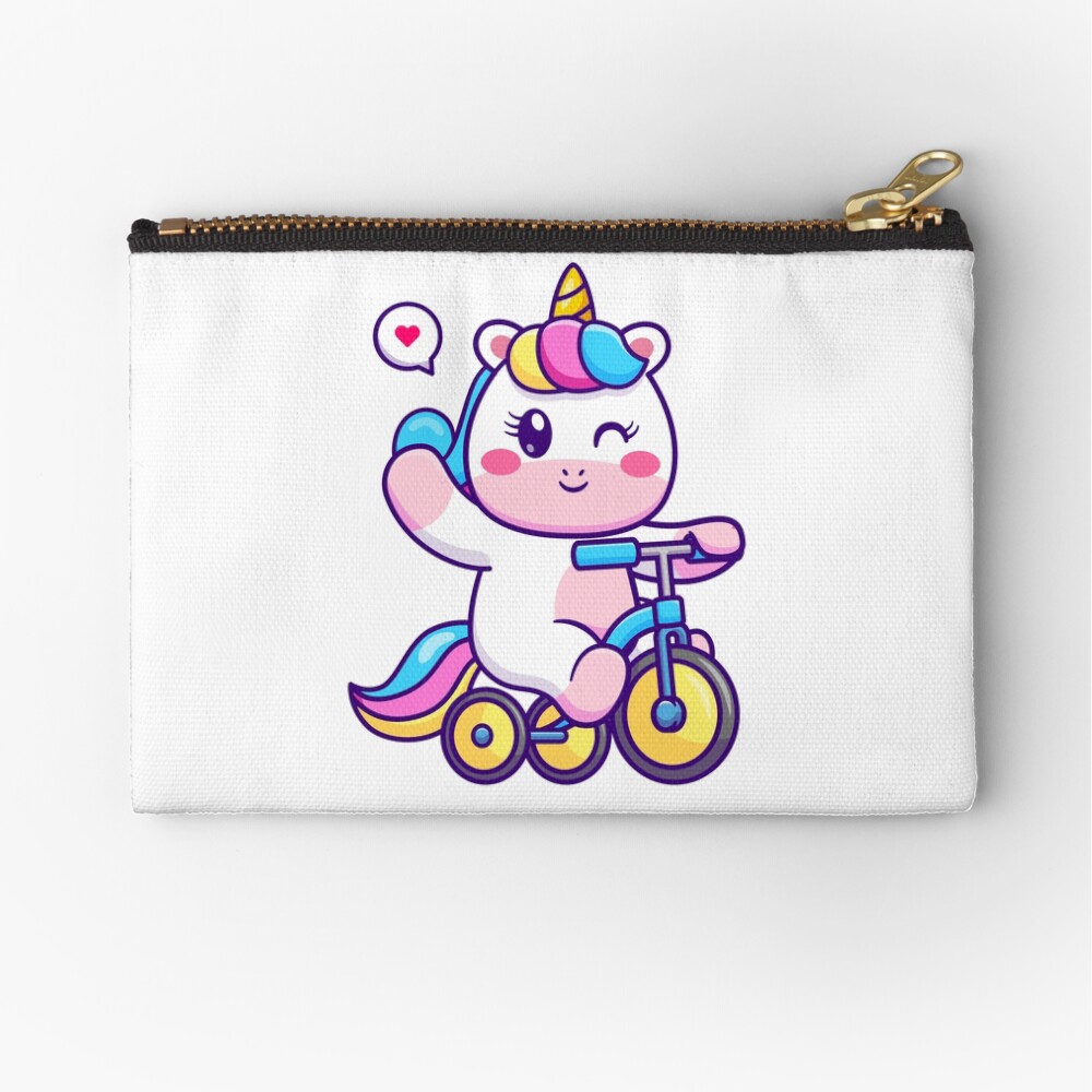 Unicorn on a Bike Zipper Pouch - unicorn fantasy design by HackerLooks