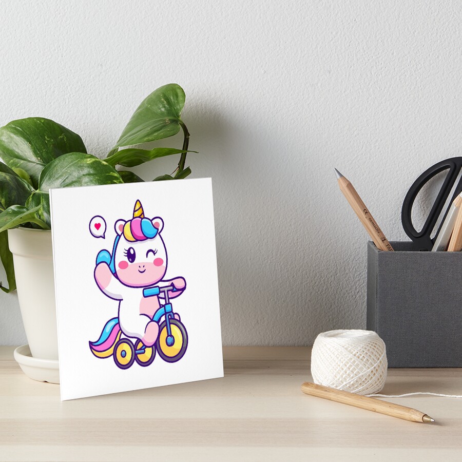 Unicorn on a Bike Art Board Print - unicorn fantasy design by HackerLooks