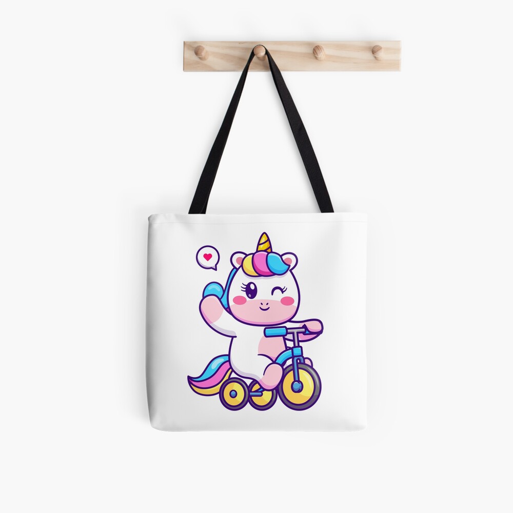 Unicorn on a Bike All Over Print Tote Bag - unicorn fantasy design by HackerLooks
