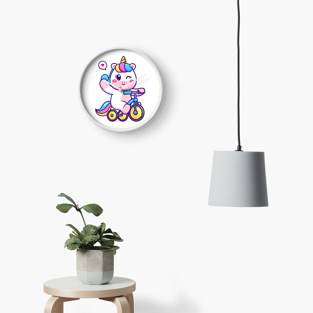 Unicorn on a Bike Clock - unicorn fantasy design by HackerLooks