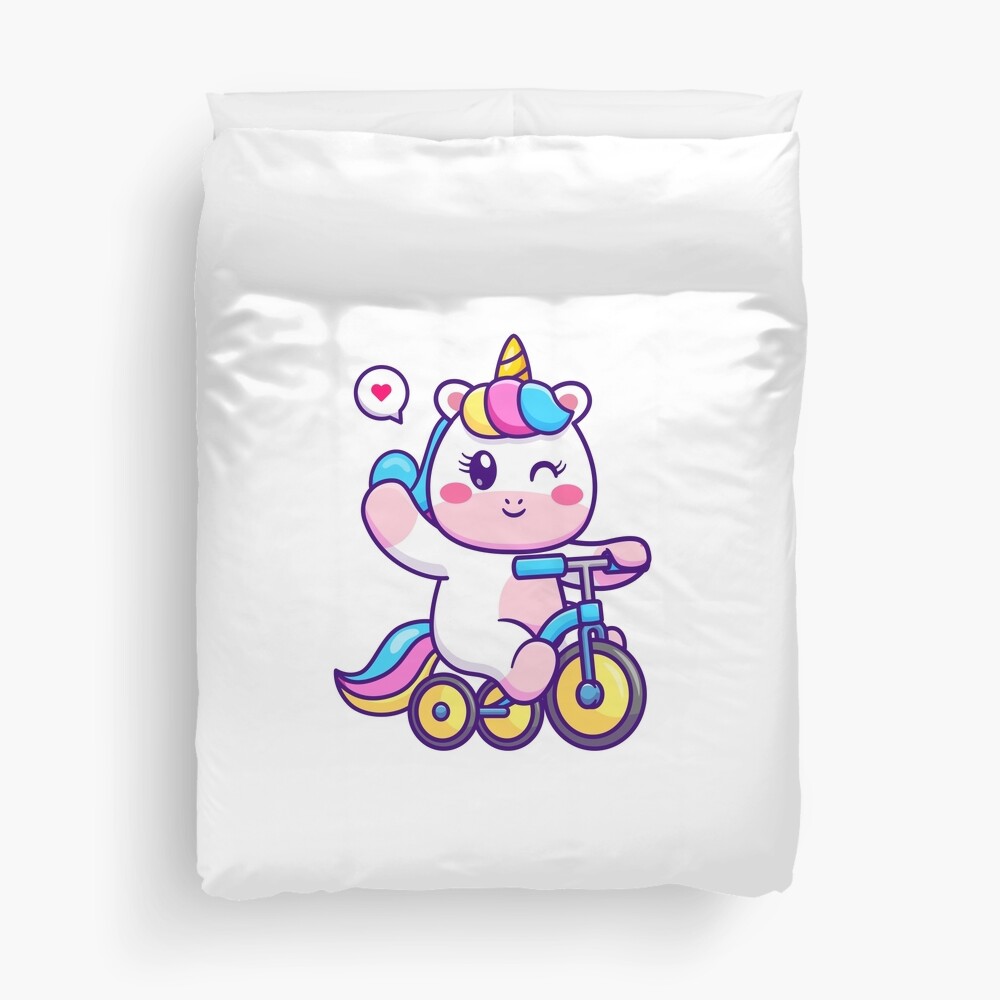 Unicorn on a Bike Duvet Cover - unicorn fantasy design by HackerLooks